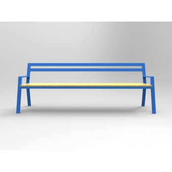 Ławka wolnostojąca metalowa z drewnianym siedziskiem